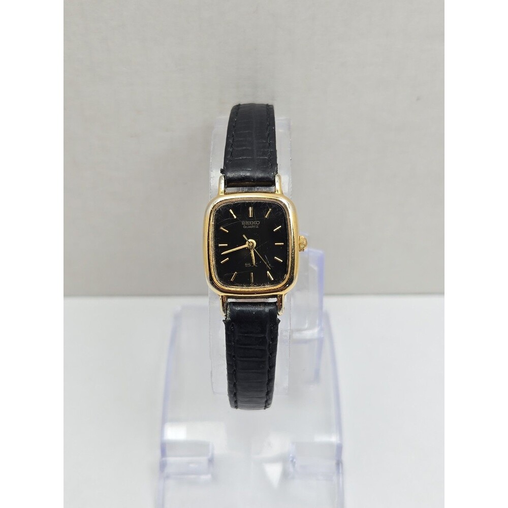 Vintage Seiko SX Tank Watch Womens Black Dial Gold Tone Japan Quartz New Battery
